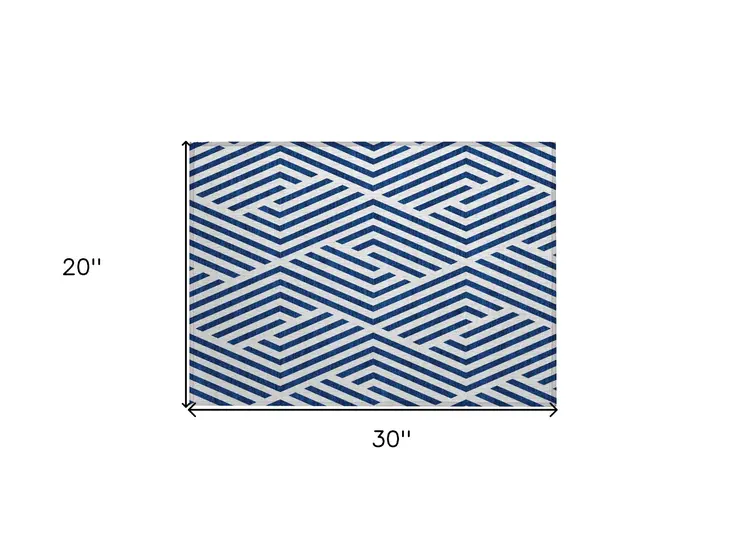 2' X 3' Navy and White Geometric Washable Non Skid Indoor Outdoor Area Rug