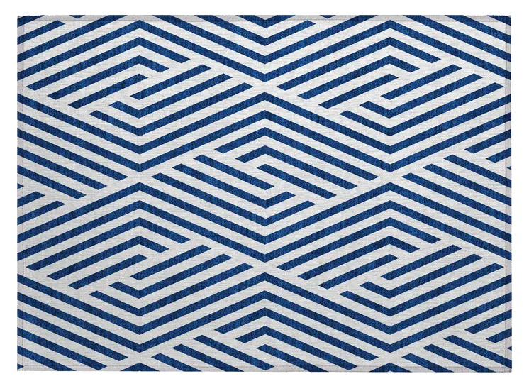 2' X 3' Navy and White Geometric Washable Non Skid Indoor Outdoor Area Rug