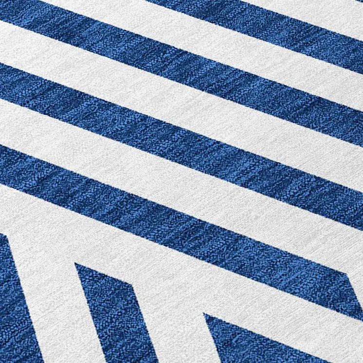 2' X 8' Navy and White Geometric Washable Non Skid Indoor Outdoor Runner Rug