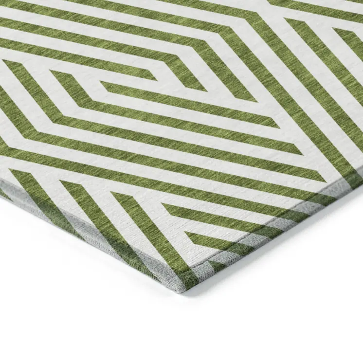 5' X 8' Lime Green and White Geometric Washable Non Skid Indoor Outdoor Area Rug