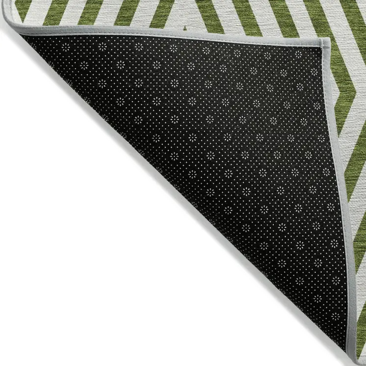 9' X 12' Lime Green and White Geometric Washable Non Skid Indoor Outdoor Area Rug