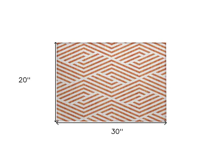 2' X 3' Orange and White Geometric Washable Non Skid Indoor Outdoor Area Rug