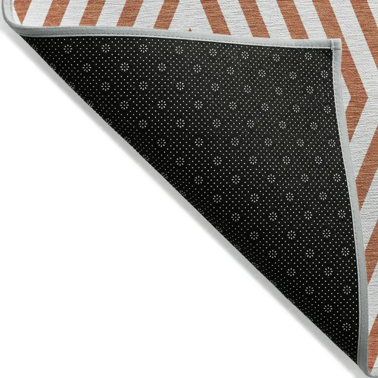 8' Round Orange and White Round Geometric Washable Non Skid Indoor Outdoor Area Rug