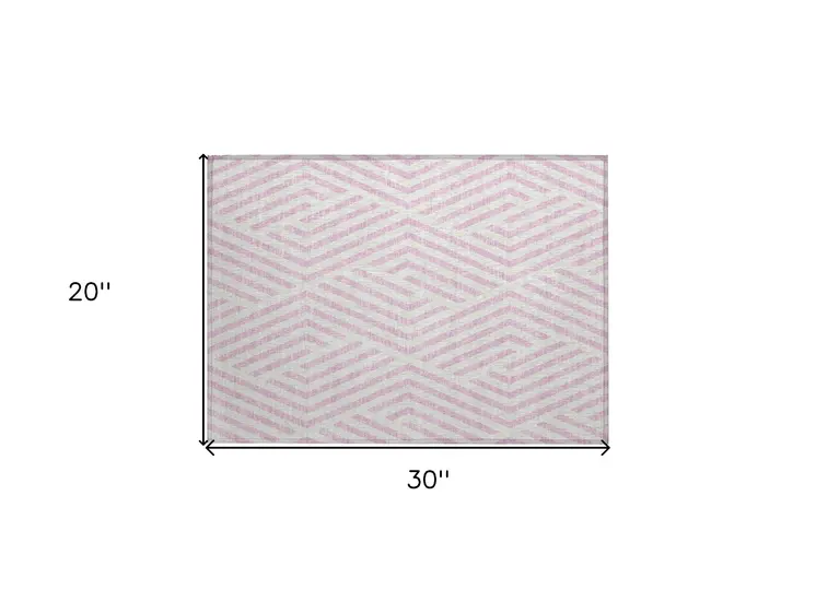 2' X 3' Pink and White Geometric Washable Non Skid Indoor Outdoor Area Rug