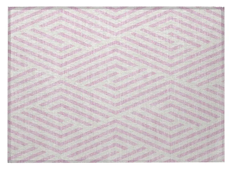 2' X 3' Pink and White Geometric Washable Non Skid Indoor Outdoor Area Rug