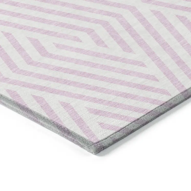 8' Runner Pink and White Geometric Washable Non Skid Indoor Outdoor Runner Rug