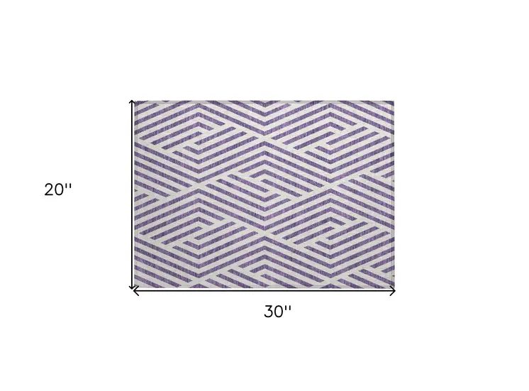 2' X 3' Purple and White Geometric Washable Non Skid Indoor Outdoor Area Rug