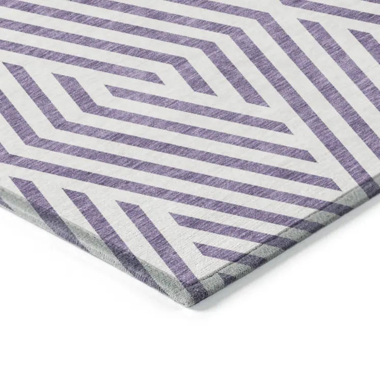 8' X 10' Purple and White Geometric Washable Non Skid Indoor Outdoor Area Rug