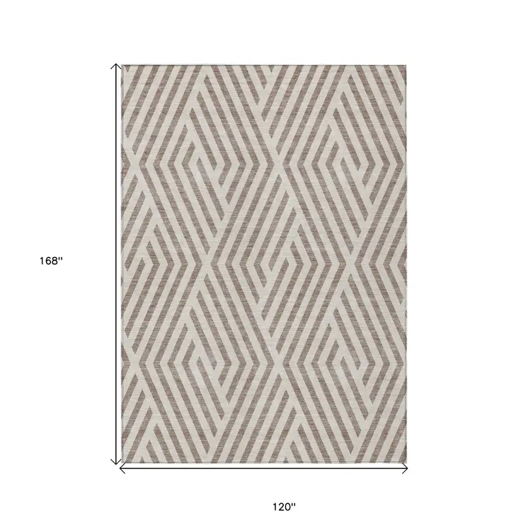 10' X 14' Taupe and Ivory Geometric Washable Non Skid Indoor Outdoor Area Rug