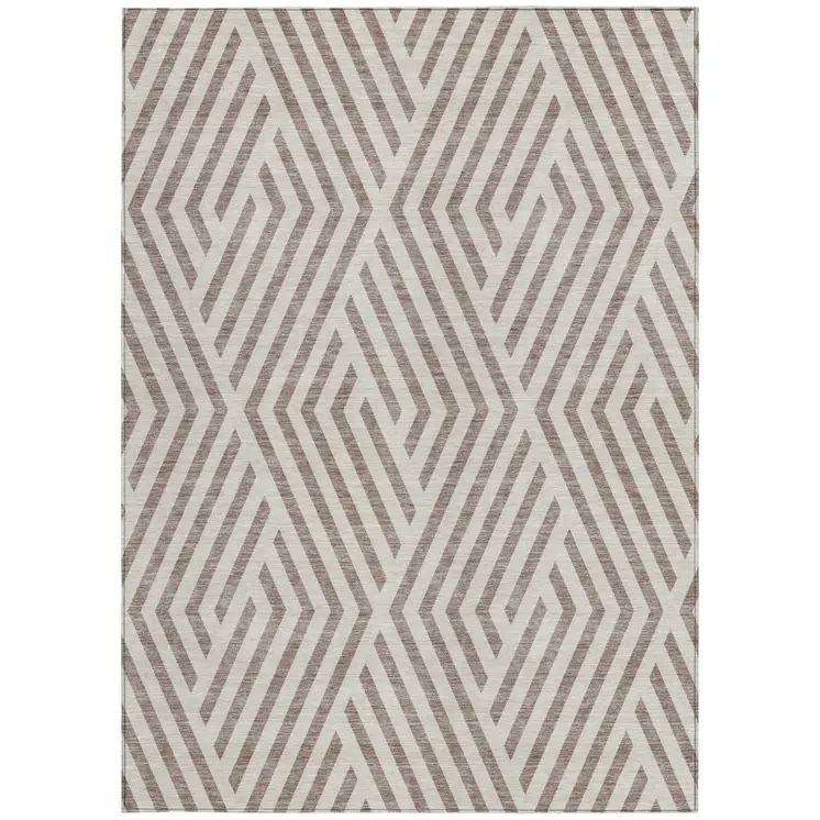 10' X 14' Taupe and Ivory Geometric Washable Non Skid Indoor Outdoor Area Rug