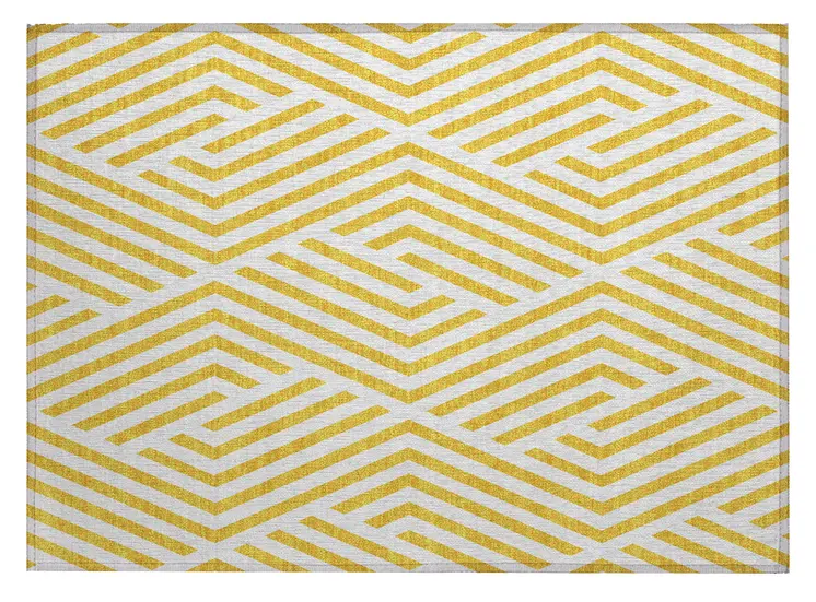 2' X 3' Gold and White Geometric Washable Non Skid Indoor Outdoor Area Rug