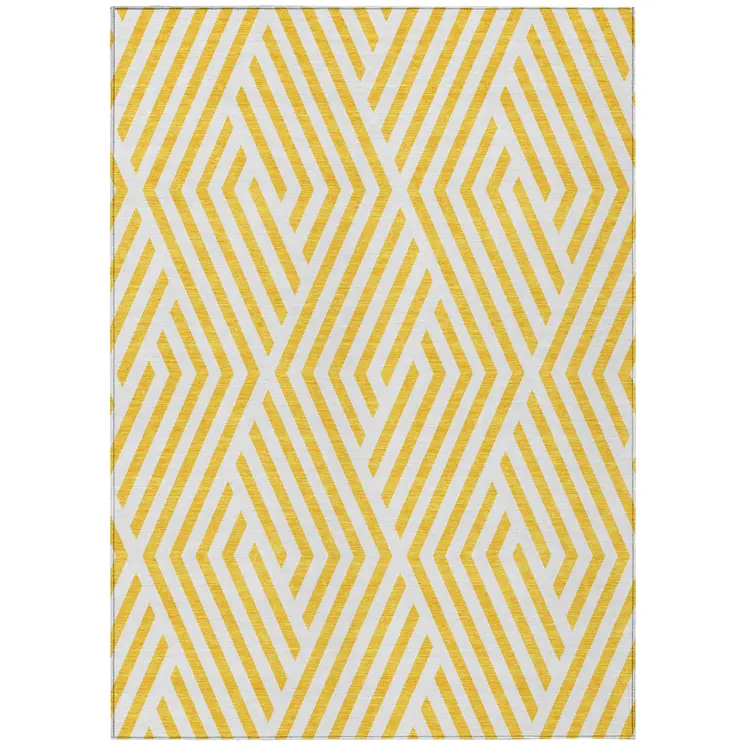 9' X 12' Gold And White Geometric Washable Indoor Outdoor Area Rug