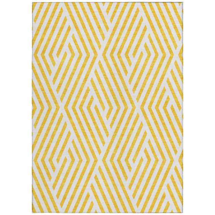 9' X 12' Gold And White Geometric Washable Indoor Outdoor Area Rug