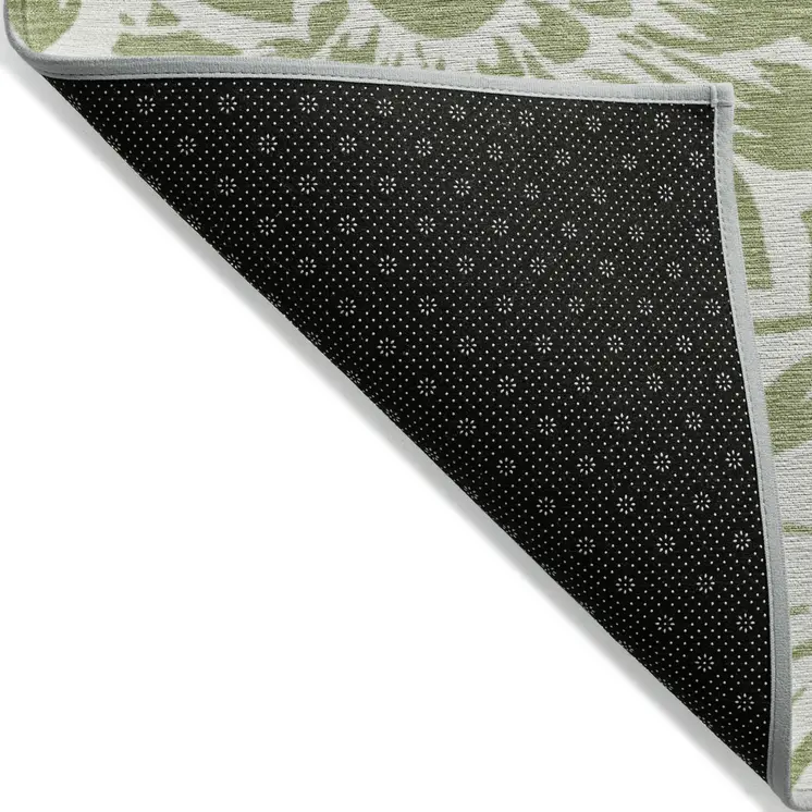 2' X 3' Green and Ivory Floral Washable Non Skid Indoor Outdoor Area Rug
