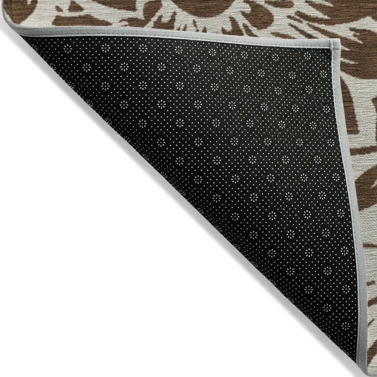 2' X 3' Brown and Ivory Floral Washable Non Skid Indoor Outdoor Area Rug
