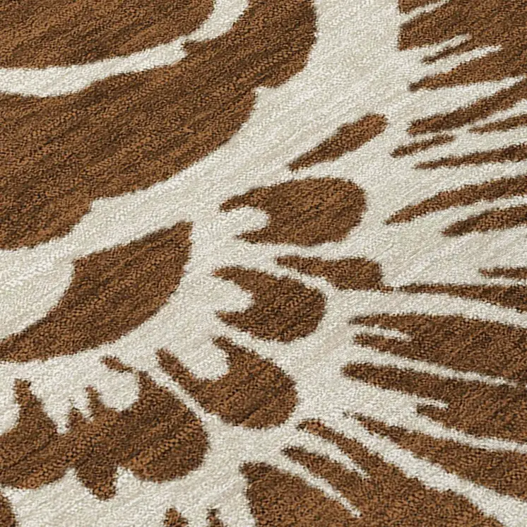 8' Brown And Ivory Floral Washable Indoor Outdoor Runner Rug