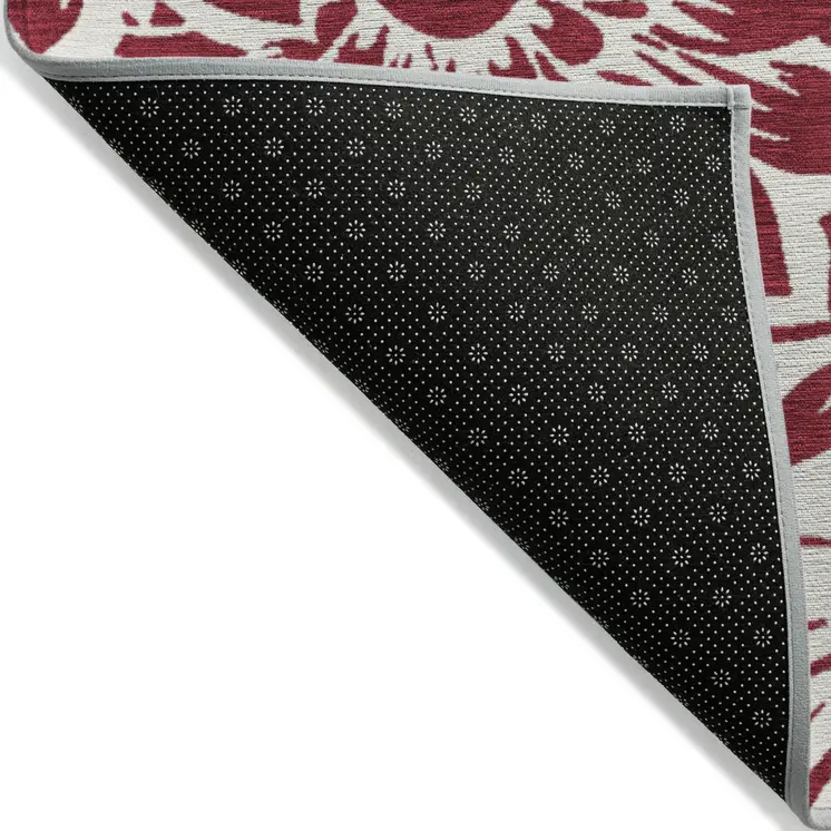 8' Runner Burgundy and White Floral Washable Non Skid Indoor Outdoor Runner Rug
