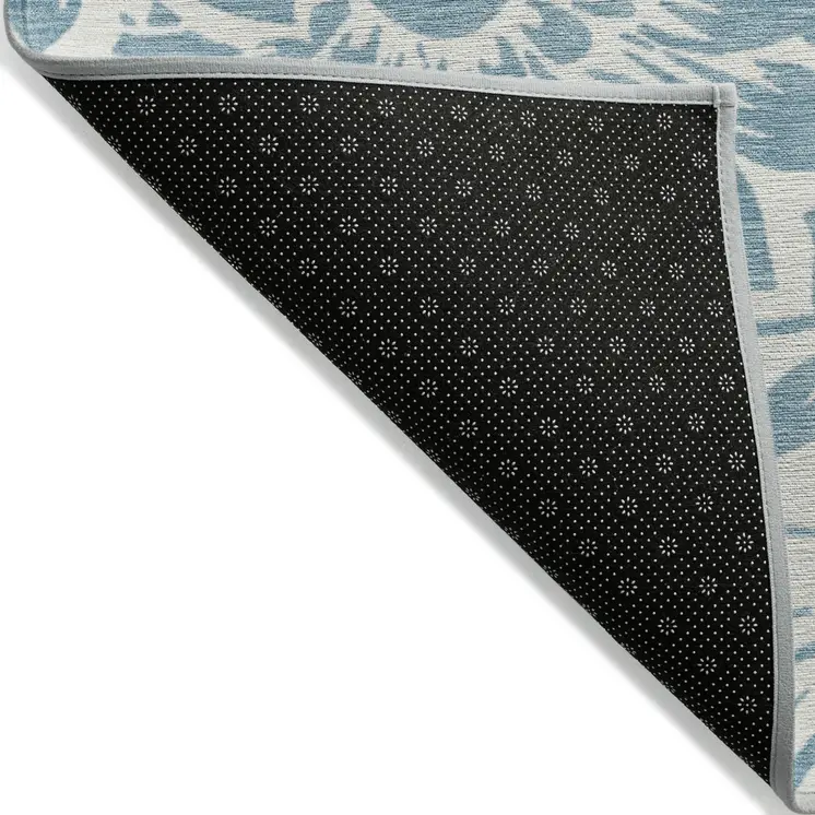 3' X 5' Denim and Ivory Floral Washable Non Skid Indoor Outdoor Area Rug