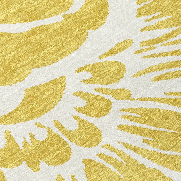 8' X 10' Gold and Ivory Floral Washable Non Skid Indoor Outdoor Area Rug