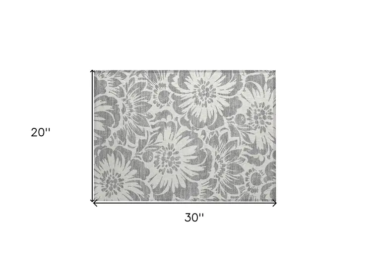 2' X 3' Gray and Ivory Floral Washable Non Skid Indoor Outdoor Area Rug