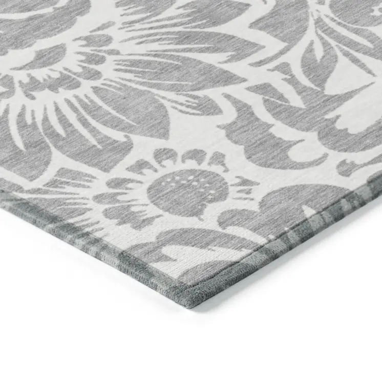 2' X 3' Gray and Ivory Floral Washable Non Skid Indoor Outdoor Area Rug