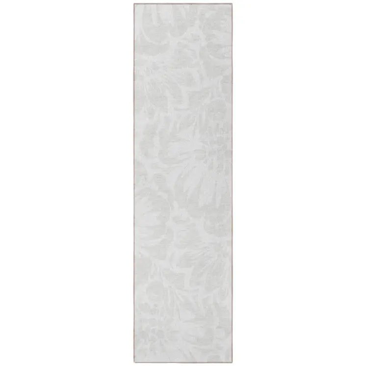 8' Runner Ivory Floral Washable Non Skid Indoor Outdoor Runner Rug