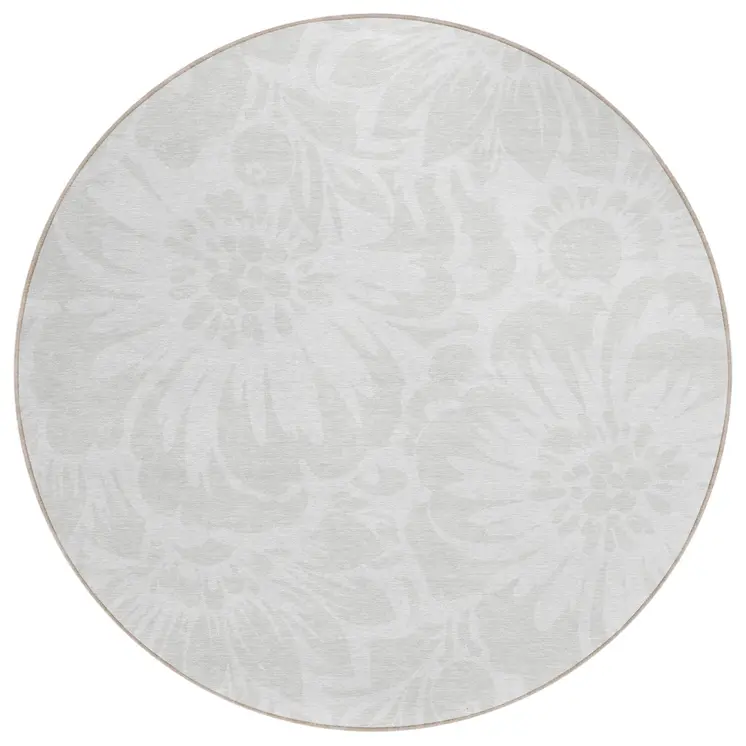 8' Round Ivory Round Floral Washable Non Skid Indoor Outdoor Area Rug