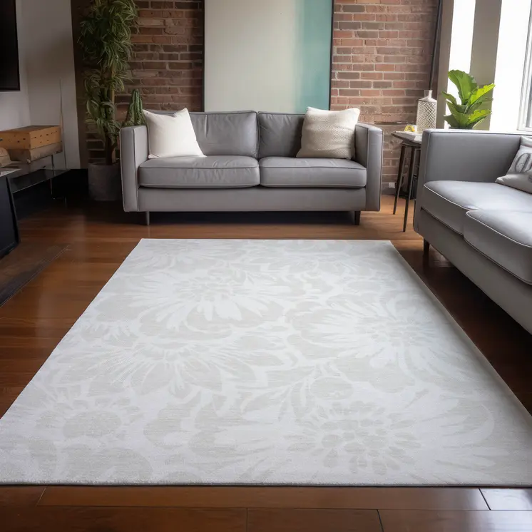 8' X 10' Ivory Floral Washable Non Skid Indoor Outdoor Area Rug