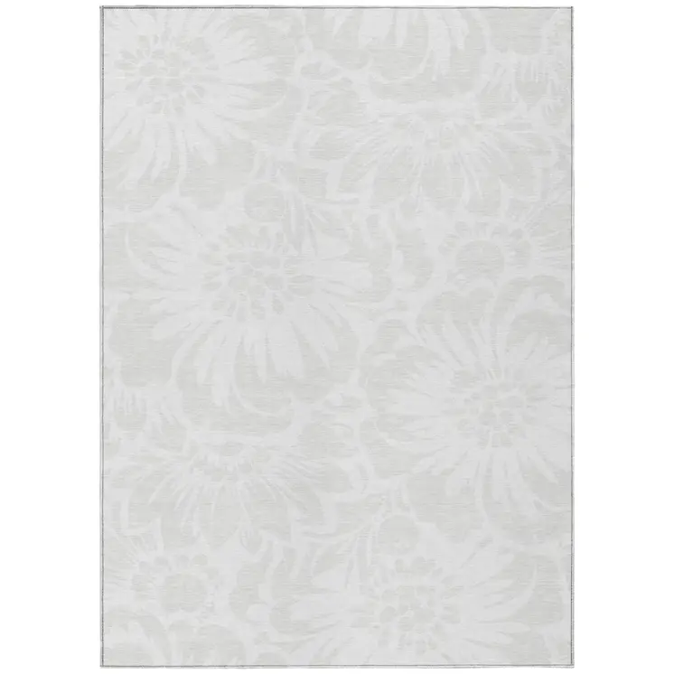 9' X 12' Ivory Floral Washable Non Skid Indoor Outdoor Area Rug