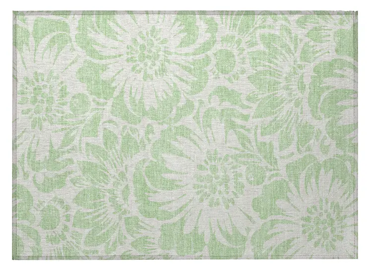 2' X 3' Mint Green and Ivory Floral Washable Non Skid Indoor Outdoor Area Rug
