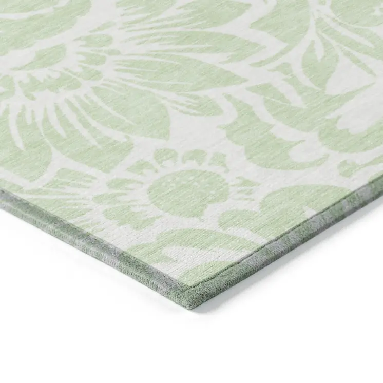 5' X 8' Mint Green and Ivory Floral Washable Non Skid Indoor Outdoor Area Rug