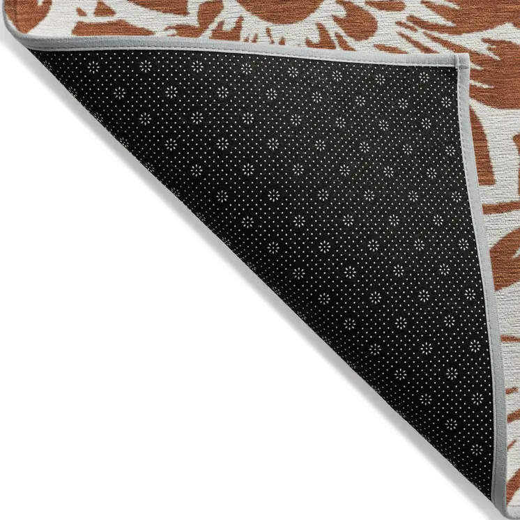 10' X 14' Rust and Ivory Floral Washable Non Skid Indoor Outdoor Area Rug