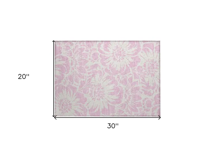 2' X 3' Pink and Ivory Floral Washable Non Skid Indoor Outdoor Area Rug