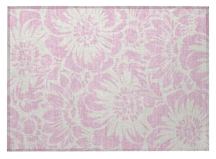 2' X 3' Pink and Ivory Floral Washable Non Skid Indoor Outdoor Area Rug