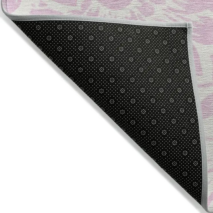 8' Round Pink and Ivory Round Floral Washable Non Skid Indoor Outdoor Area Rug