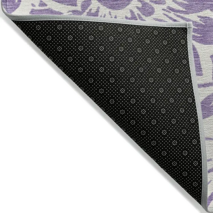8' X 8' Purple and Ivory Round Floral Washable Non Skid Indoor Outdoor Area Rug