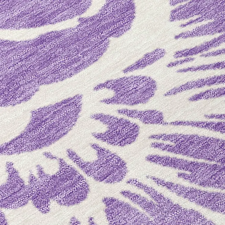 8' X 8' Purple and Ivory Round Floral Washable Non Skid Indoor Outdoor Area Rug
