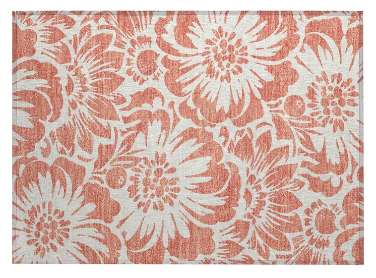 2' X 3' Salmon and Ivory Floral Washable Non Skid Indoor Outdoor Area Rug