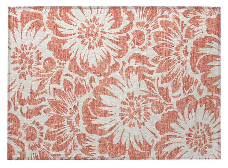 2' X 3' Salmon and Ivory Floral Washable Non Skid Indoor Outdoor Area Rug