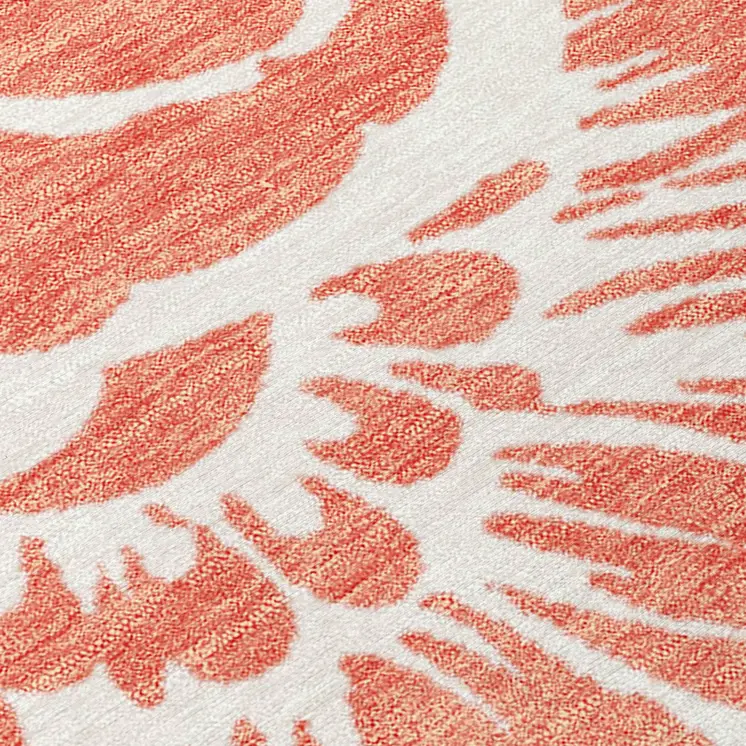 8' X 8' Salmon and Ivory Round Floral Washable Non Skid Indoor Outdoor Area Rug
