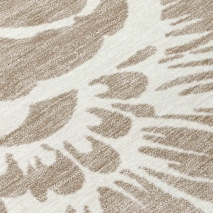 2' X 8' Taupe and Ivory Floral Washable Non Skid Indoor Outdoor Runner Rug