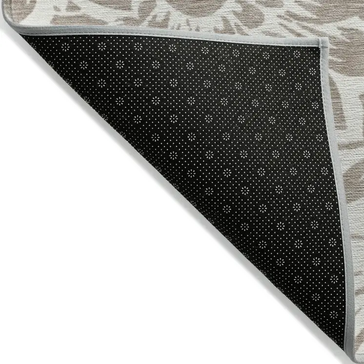 9' X 12' Taupe and Ivory Floral Washable Non Skid Indoor Outdoor Area Rug