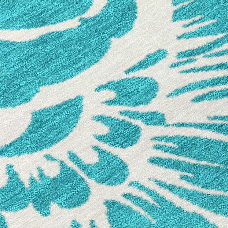 2' X 8' Teal and Ivory Floral Washable Non Skid Indoor Outdoor Runner Rug