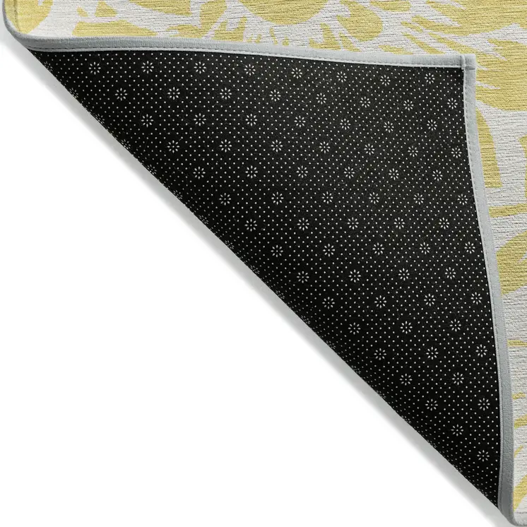 2' X 8' Yellow and Ivory Floral Washable Non Skid Indoor Outdoor Runner Rug