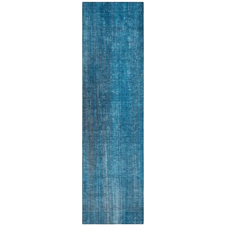 2' X 8' Blue Striped Washable Non Skid Indoor Outdoor Runner Rug