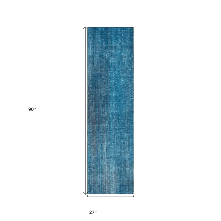 2' X 8' Blue Striped Washable Non Skid Indoor Outdoor Runner Rug