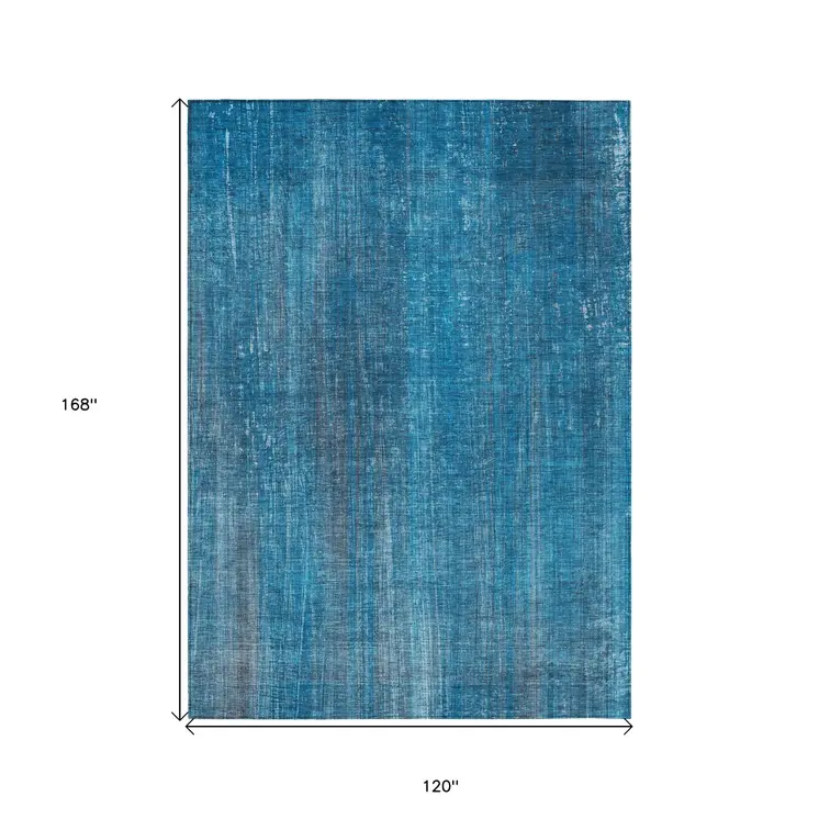 10' X 14' Blue Striped Washable Non Skid Indoor Outdoor Area Rug