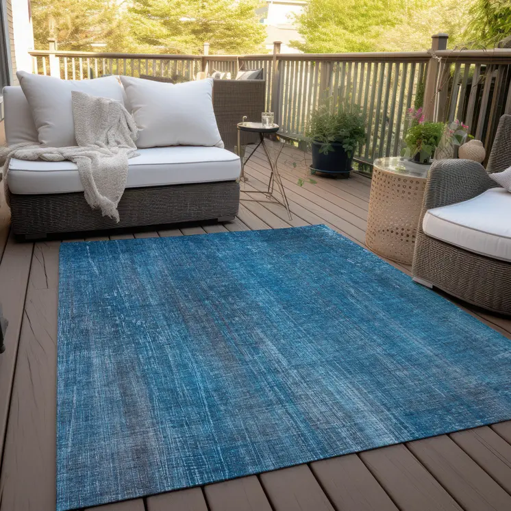 10' X 14' Blue Striped Washable Non Skid Indoor Outdoor Area Rug