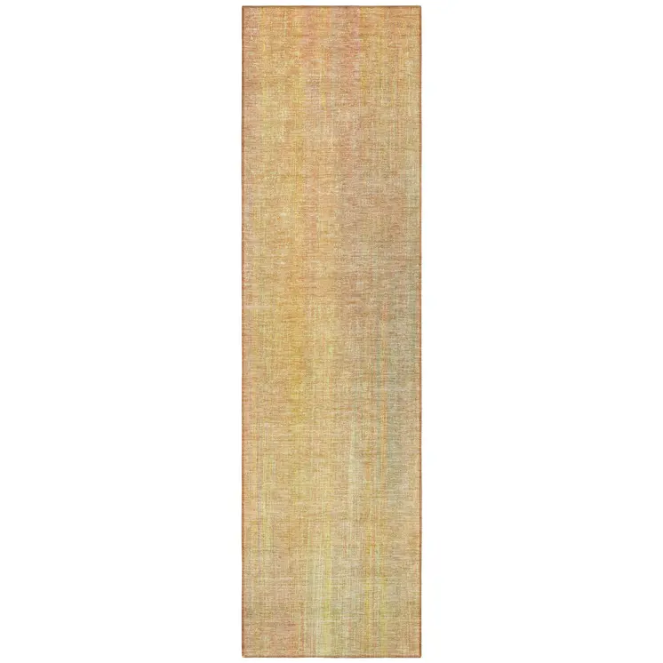 8' Runner Yellow and Orange Striped Washable Non Skid Indoor Outdoor Runner Rug