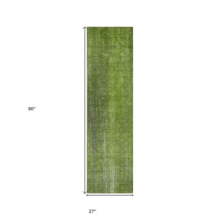 8' Runner Green Striped Washable Non Skid Indoor Outdoor Runner Rug